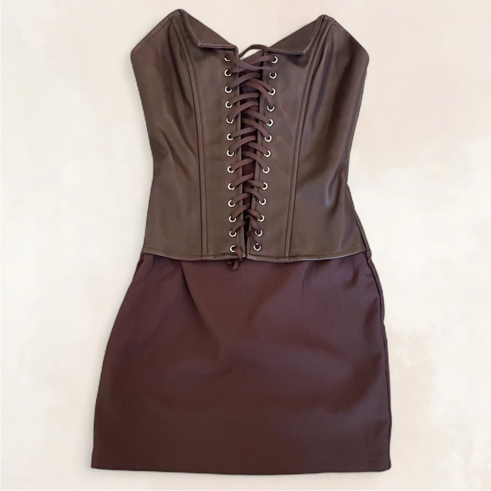Outcast Lindsay Corset Mini Dress in Chocolate Brown - Picture 6 of 9